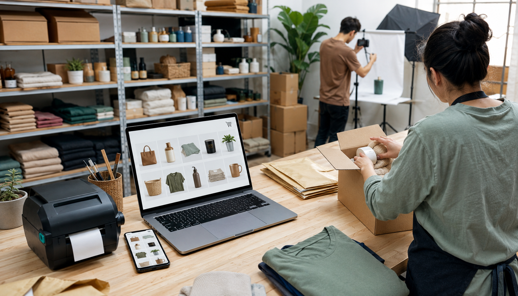 Una persona recorre un catálogo y el flujo de una compra digital.